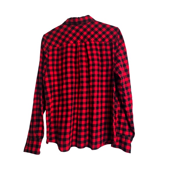 J Crew Red Black Buffalo Plaid Flannel Button Down Shirt Womens M - Picture 2 of 8